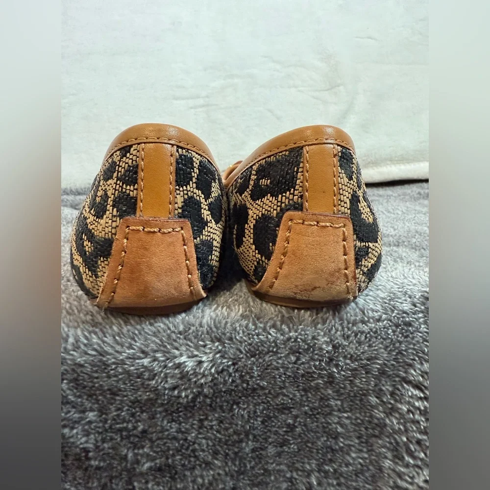 Tory Burch Leopard Print Aaden Raffia Ballet Flat size 8 animal print